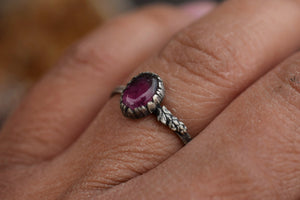 Magenta Tourmaline Fern Ring