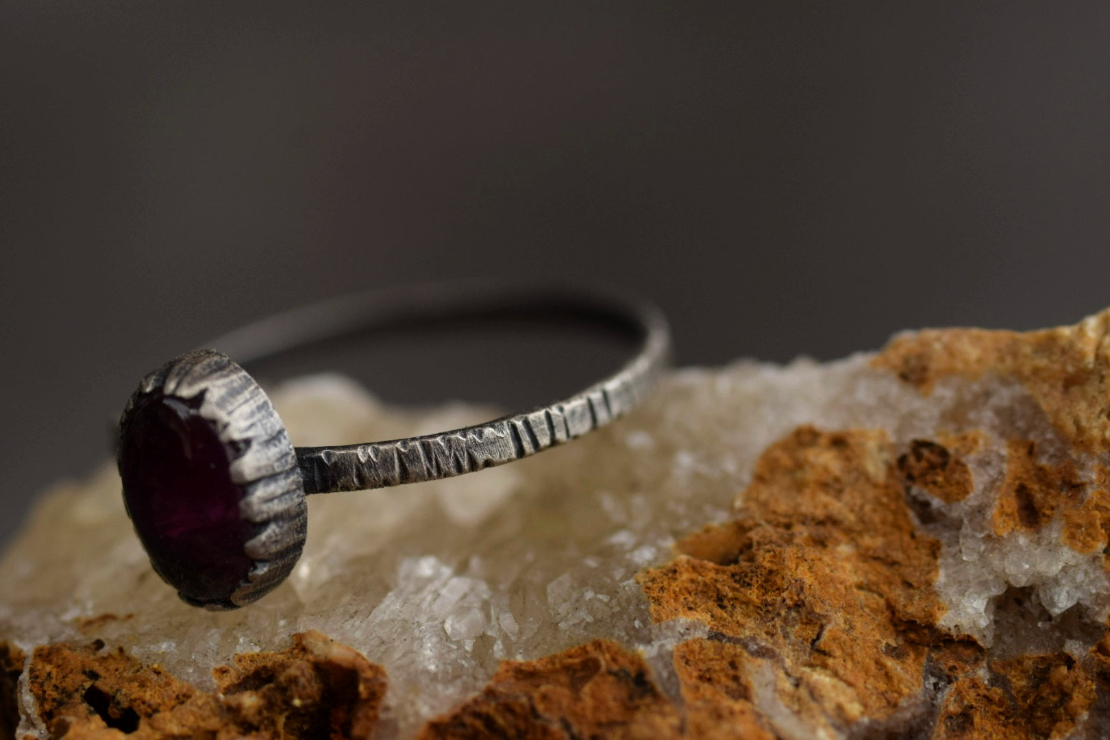 Magenta Tourmaline Fern Ring