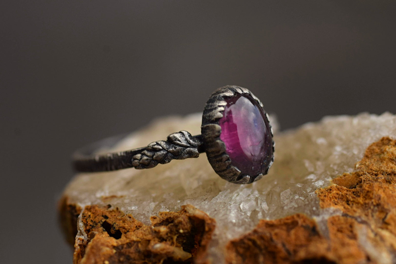 Magenta Tourmaline Fern Ring