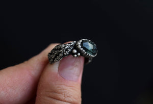 Dark Moss Aquamarine Fern Ring - Size 5.5