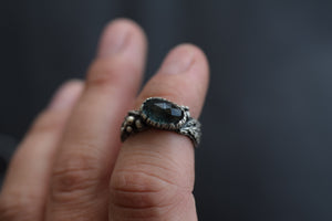 Dark Moss Aquamarine Fern Ring - Size 5.5