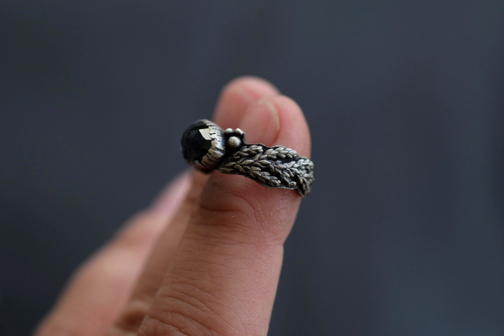 Dark Moss Aquamarine Fern Ring - Size 5.5