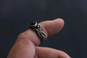 Dark Moss Aquamarine Fern Ring - Size 5.5